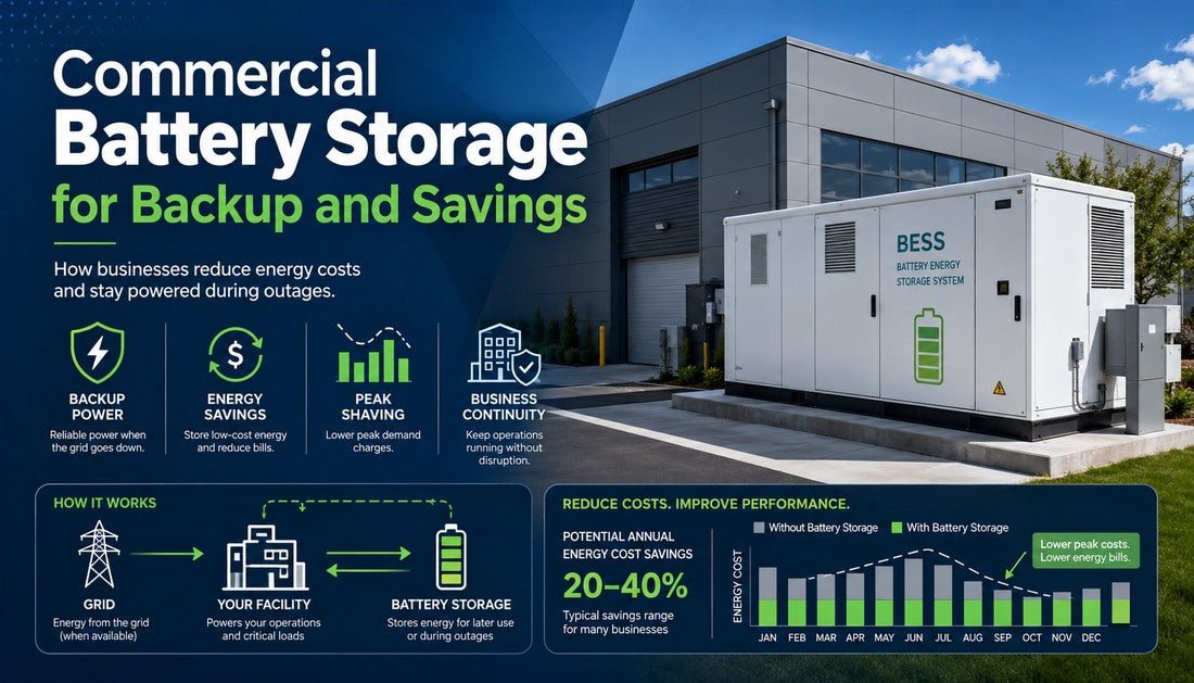Commercial Battery Storage for Backup and Savings - Solar Charging Battery