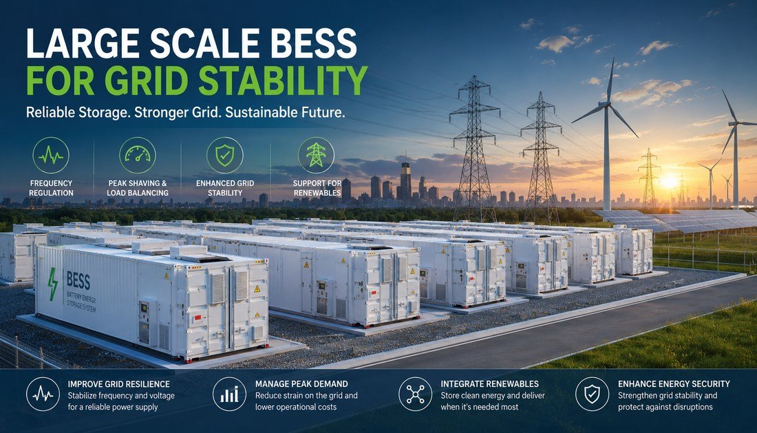 Large Scale BESS for Grid Stability - Solar Charging Battery