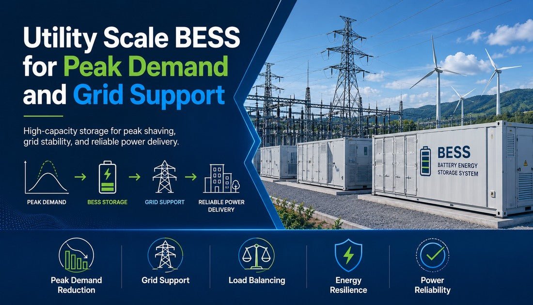 Utility Scale BESS for Peak Demand and Grid Support - Solar Charging Battery